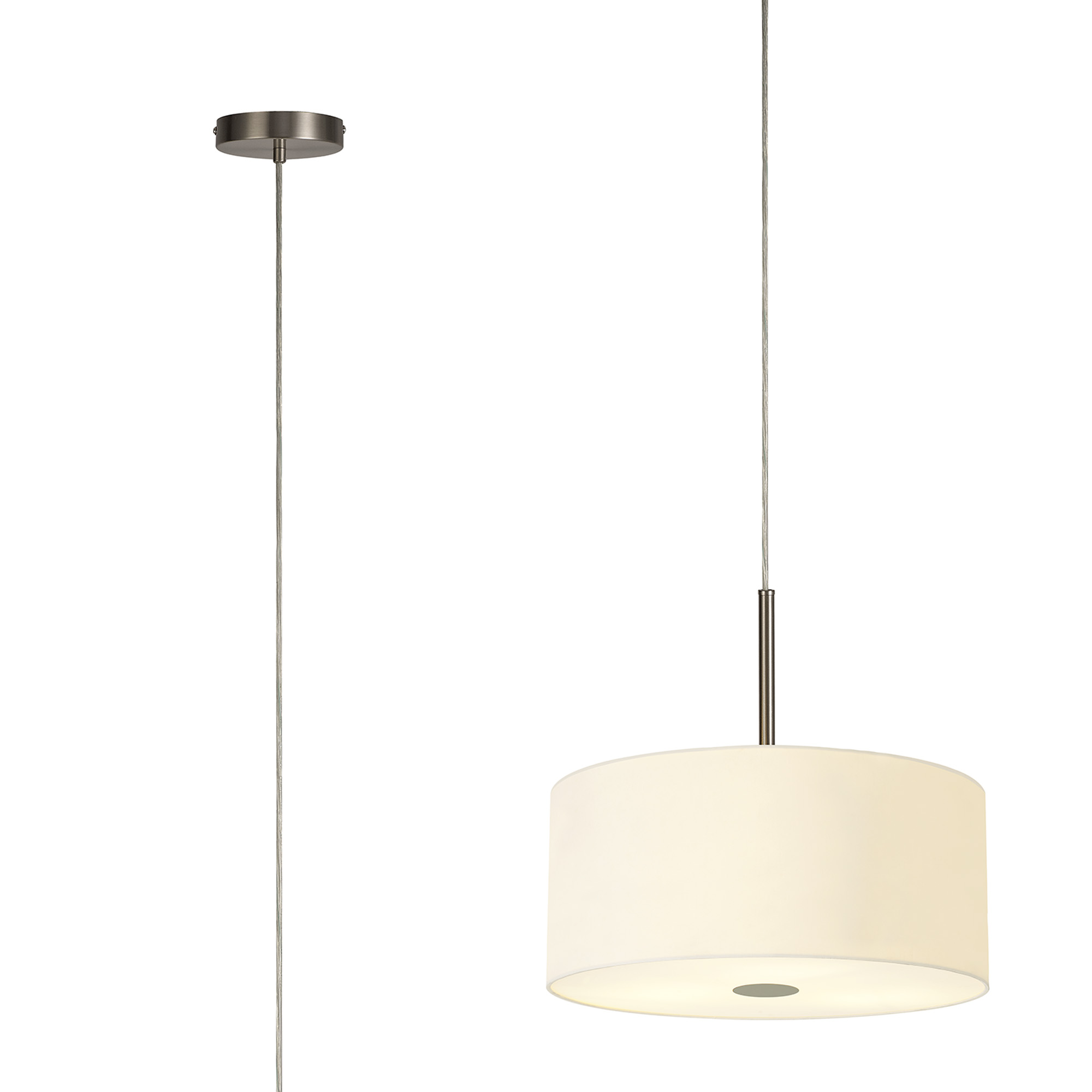 DK0539  Baymont 40cm 5 Light Pendant Satin Nickel, Ivory Pearl/White, Frosted Diffuser